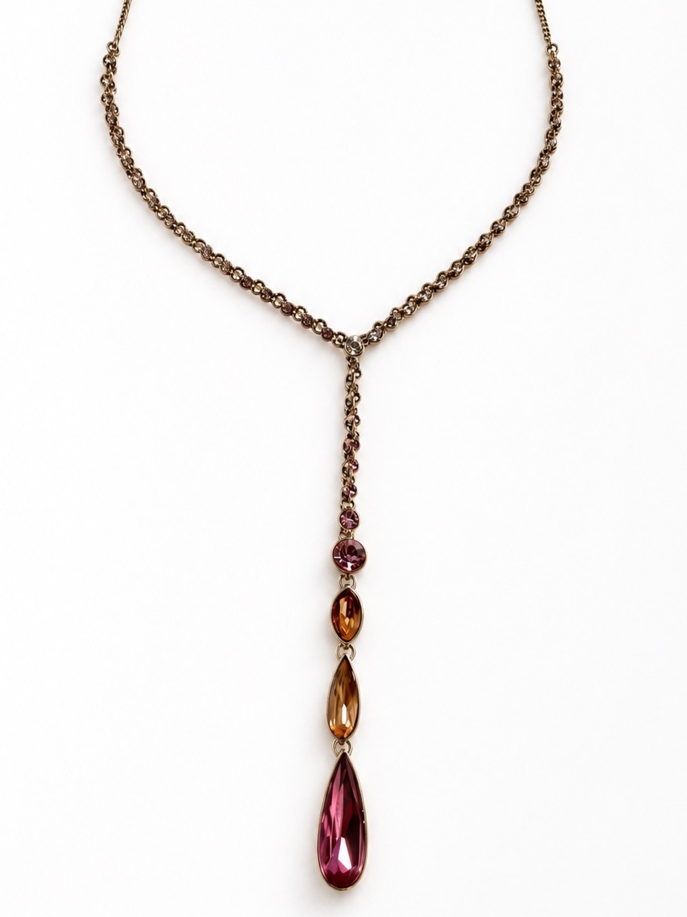 Givenchy Gold-Tone Crystal Y-Drop Necklace Pink & Amber Teardrop Pendant